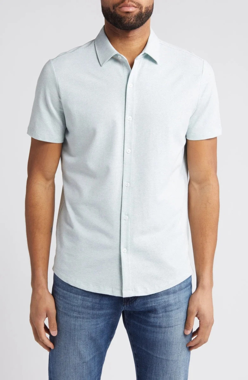 Robert Barakett Teal Slim Fit Microprint Textured Knit Shirt/62015